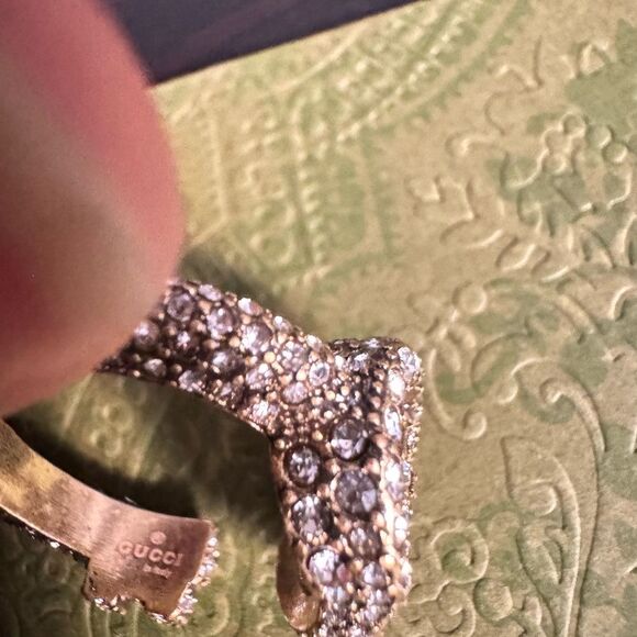 Gucci Signed Barrel Key Crystal Pave Unisex Adjustable Ring - Picture 4 of 15